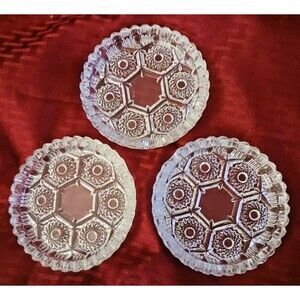 Italy Crystal Diamond Cut Coasters Ashtrays Set of 3 Clear Vintage 1985 Marked
